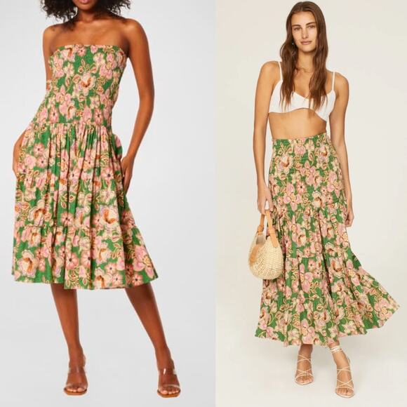 Misa Los Angeles Lola Convertible Smocked Midi Dress Maxi Skirt Womens Small - Picture 1 of 15